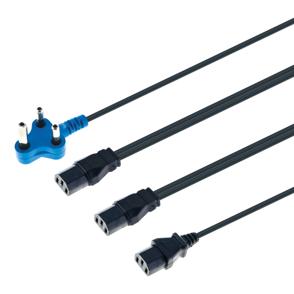 LINKQNET 4M DEDICATED BLUE PLUG POWER CABLE WITH 3X IEC C13 FEMALE CONNECTORS