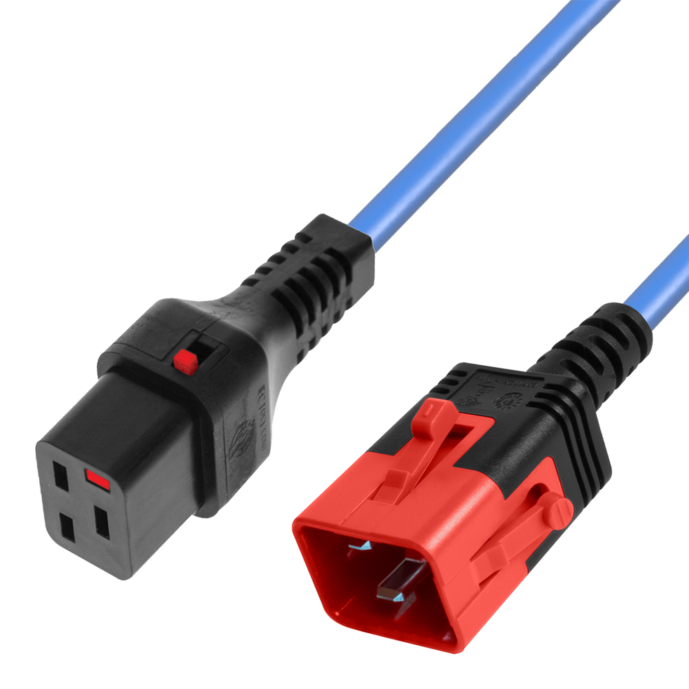 IEC LOCK PC3638 2M C20 DUAL-LOCK TO C19 LOCKING POWER CABLE - BLUE