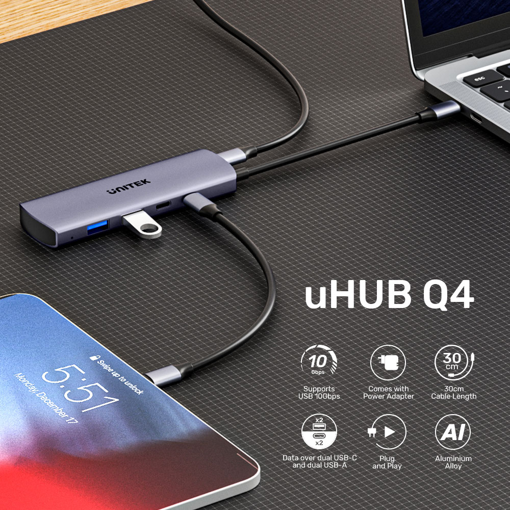 UNITEK 4IN1 USB-C 10GPS HUB GRY(H1112D) - Image 7
