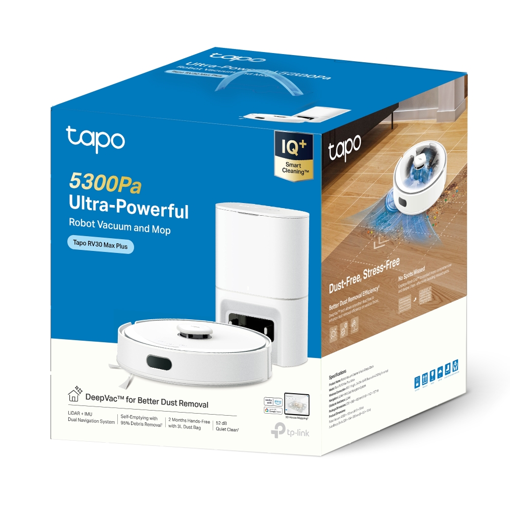 TP-LINK TAPO RV30 MAX PLUS 5300PA HYPER SUCTION ROBOT VACUUM & MOP WITH SMART AUTO-EMPTY DOCK (WHITE) - Image 8