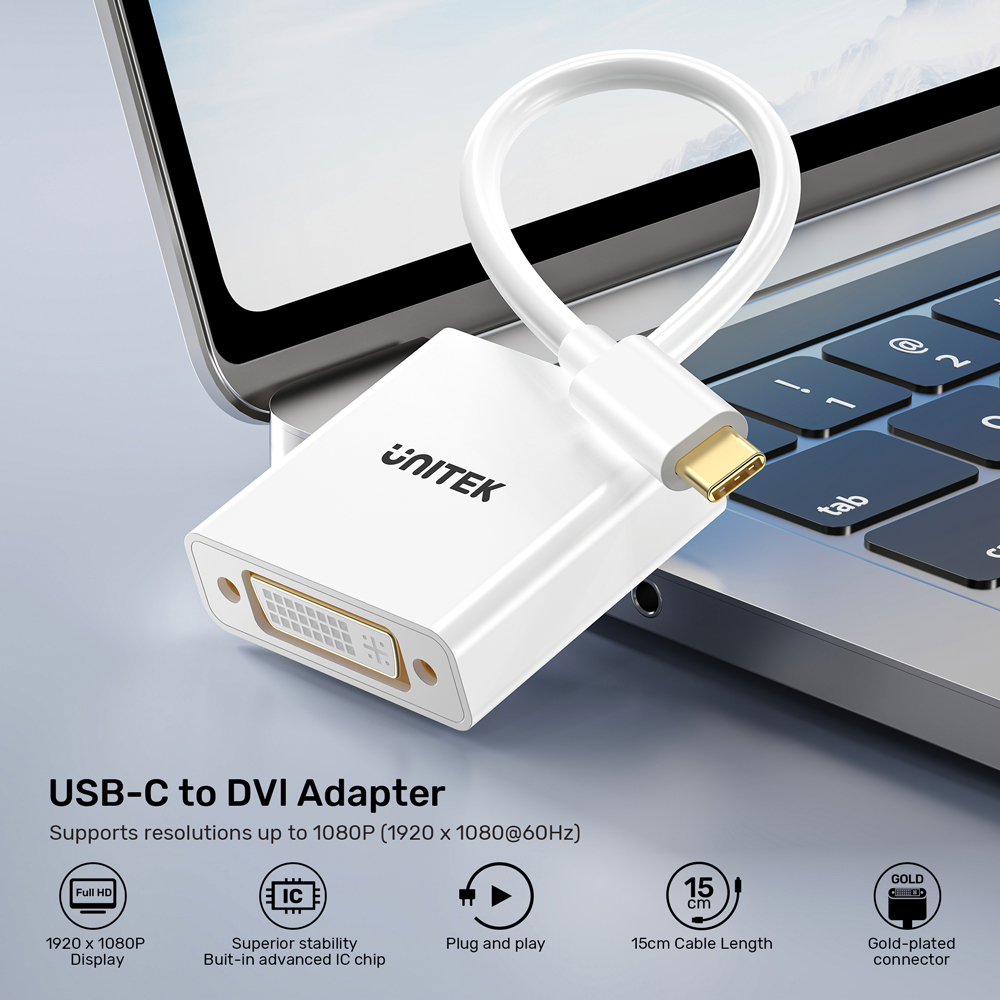 UNITEK V1429A 15CM USB TYPE-C TO DVI ADAPTER - WHITE - Image 6