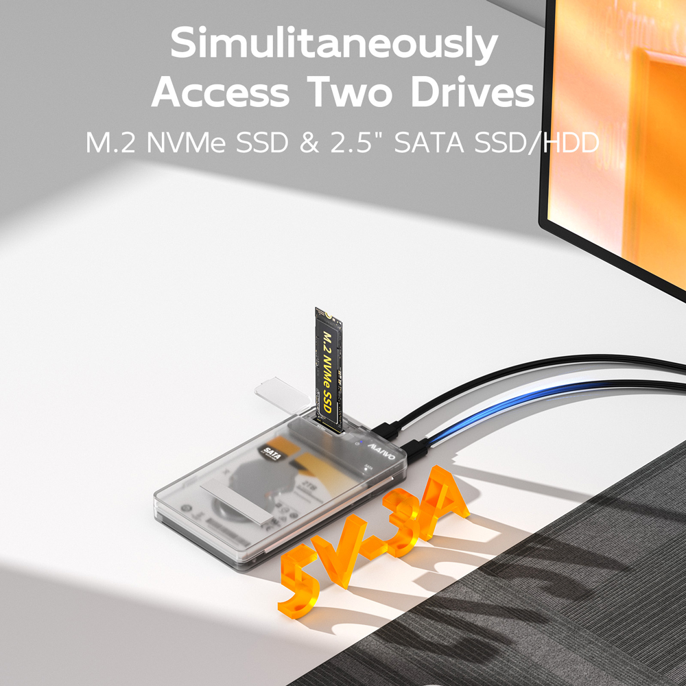 MAIWO K2578P2 USB3.2 GEN2 TOOL-FREE ENCLOSURE FOR 2.5" SATA HDD/SSD AND M.2 NVME SSD - Image 2