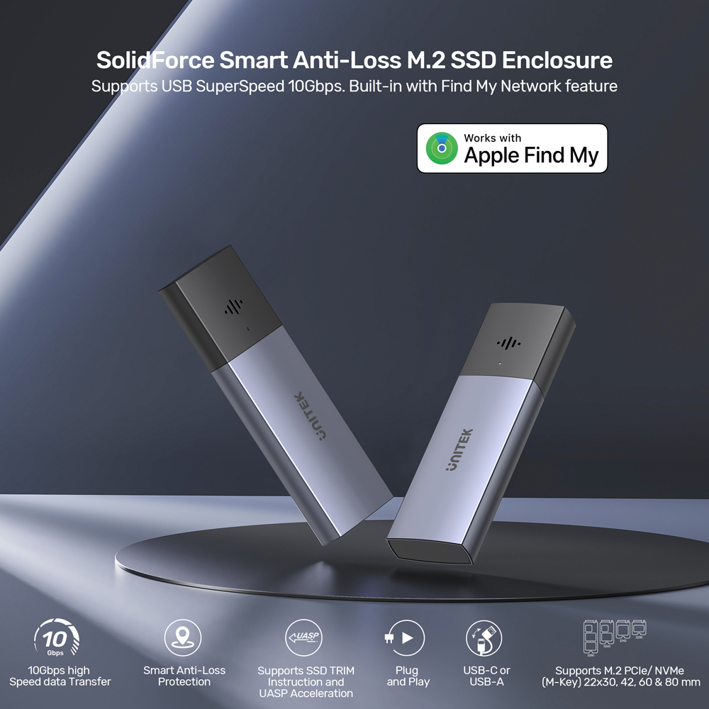 UNITEK S1251AGY SOLIDFORCE ANTI-LOSS USB3.2 GEN2 TYPE-C 10GBPS M.2 NVME SSD ENCLOSURE WITH APPLE FIND MY - Image 4