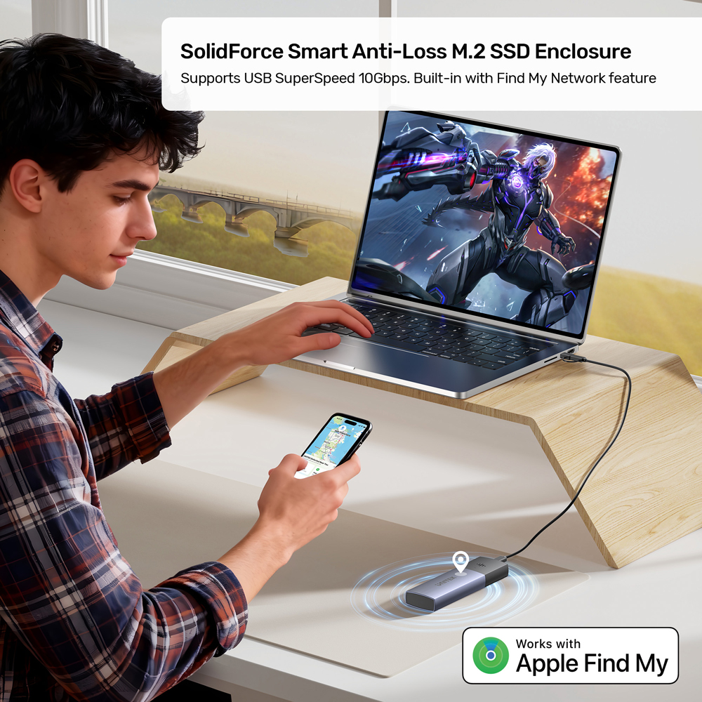 UNITEK S1251AGY SOLIDFORCE ANTI-LOSS USB3.2 GEN2 TYPE-C 10GBPS M.2 NVME SSD ENCLOSURE WITH APPLE FIND MY - Image 5