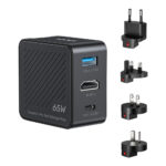 UNITEK P1242ABK TRAVEL TRI PRO 65W GAN CHARGER HUB - USB TYPE-C, USB TYPE-A, HDMI 4K @60HZ