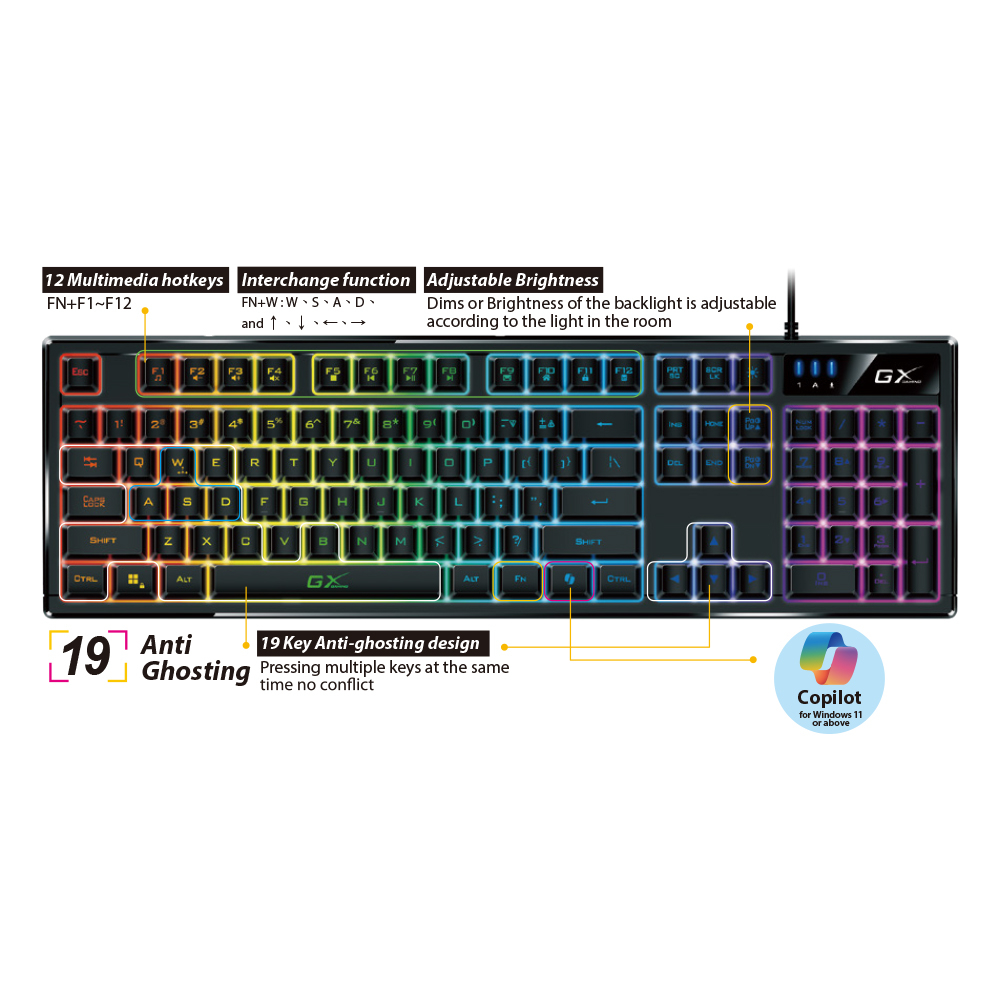 GENIUS SCORPION K7 1.8M USB RGB ILLUMINATED GAMING KEYBOARD - Image 5