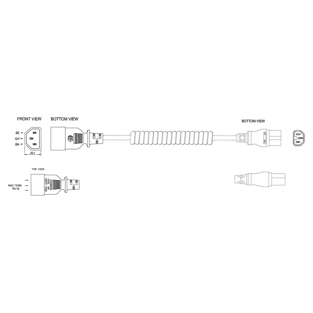 LINKQNET C14 TO C15 HOT-SOCKET COILED POWER EXTENSION CABLE - 0.6M TO 1.8M - Image 2