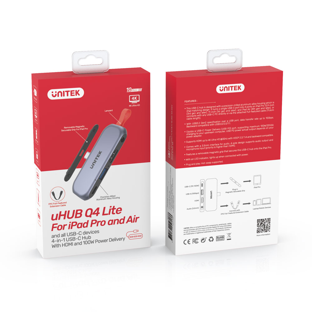 UNITEK LITE 4IN1 USB-C HUB- IPAD PRO&AIR D1070A* - Image 4