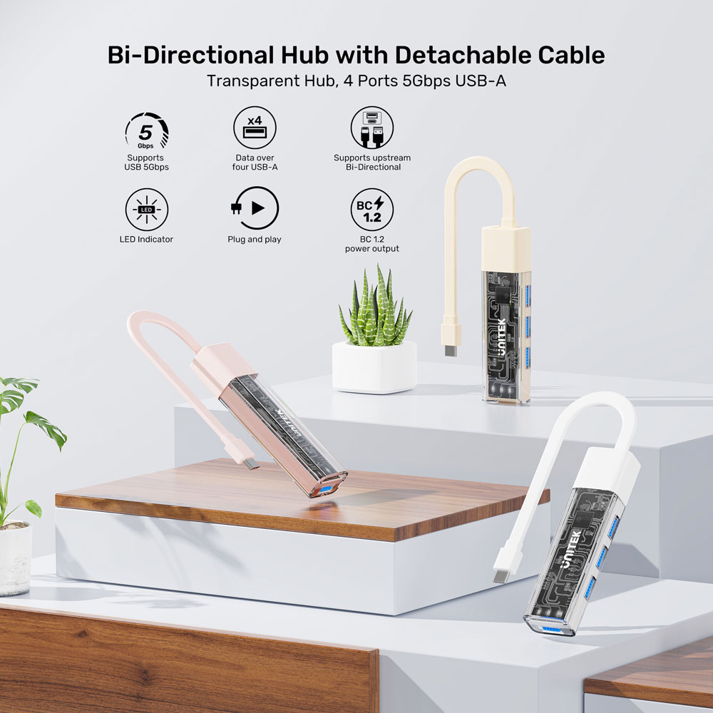 UNITEK USB TYPE-C 4 PORT USB3.0 HUB BI-DI (CREAM) - Image 9