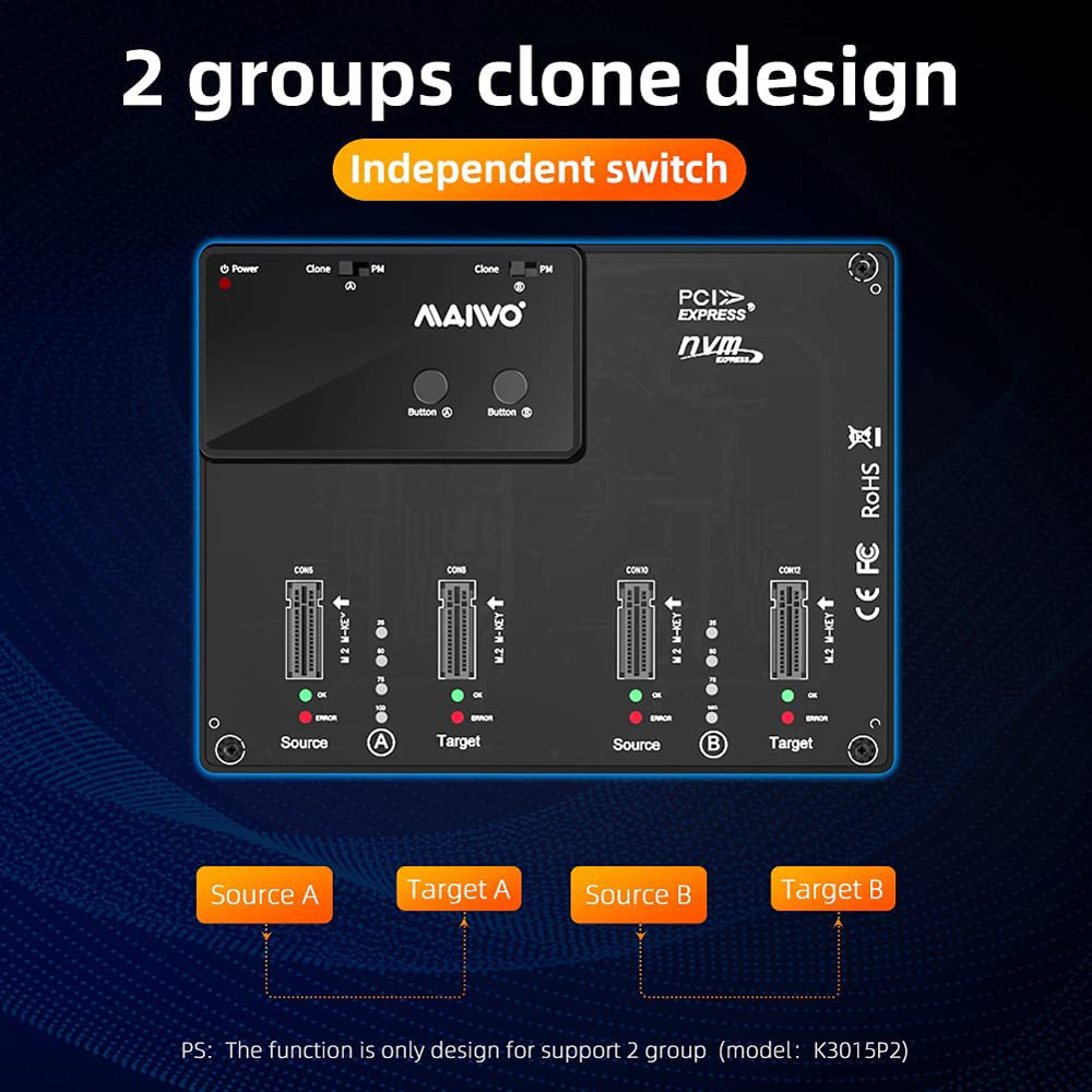 MAIWO K3015P2 QUAD-BAY USB3.2 GEN2 TYPE-C TO NVME M.2 SSD CLONE DOCKING STATION AND DUPLICATOR - Image 3