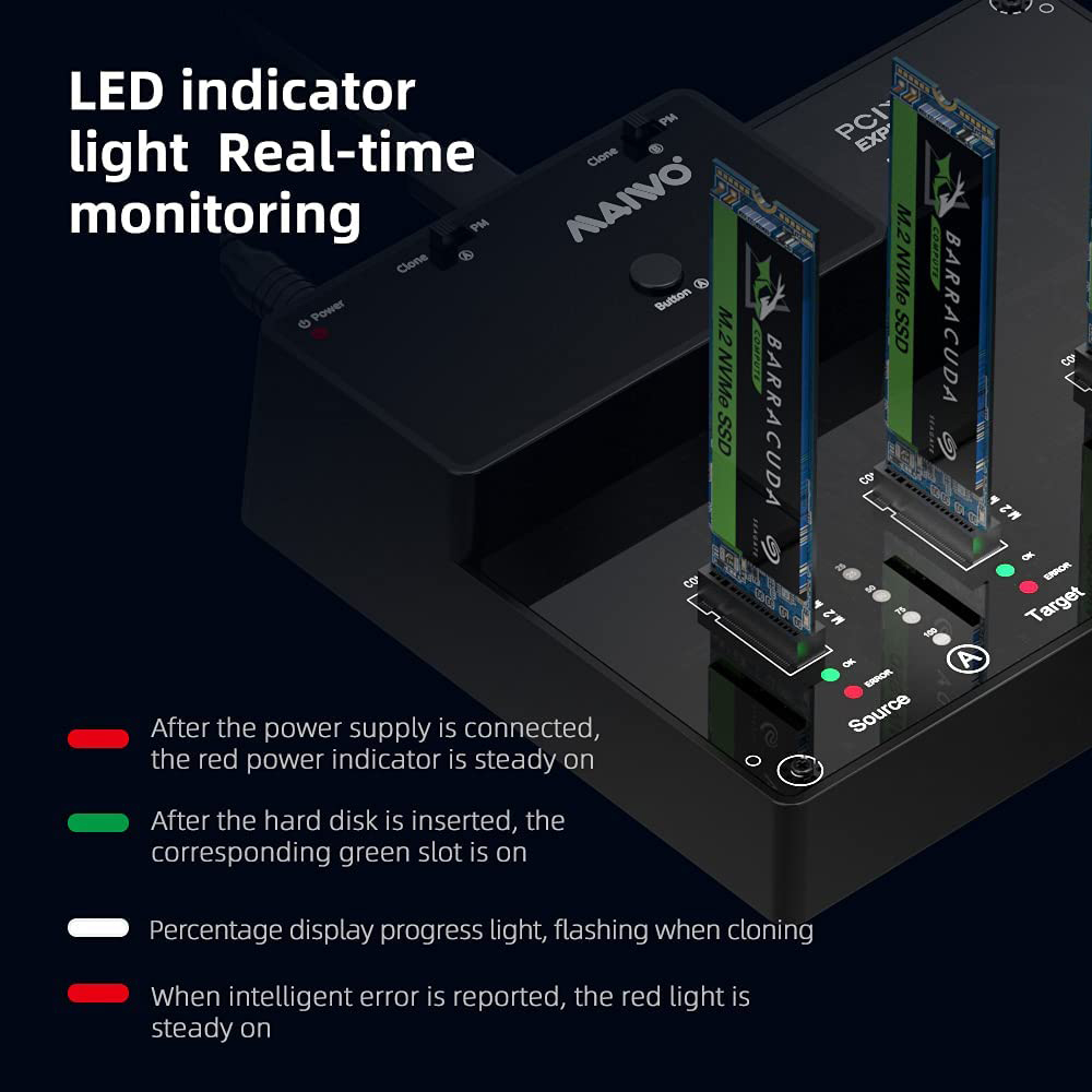 MAIWO K3015P2 QUAD-BAY USB3.2 GEN2 TYPE-C TO NVME M.2 SSD CLONE DOCKING STATION AND DUPLICATOR - Image 6