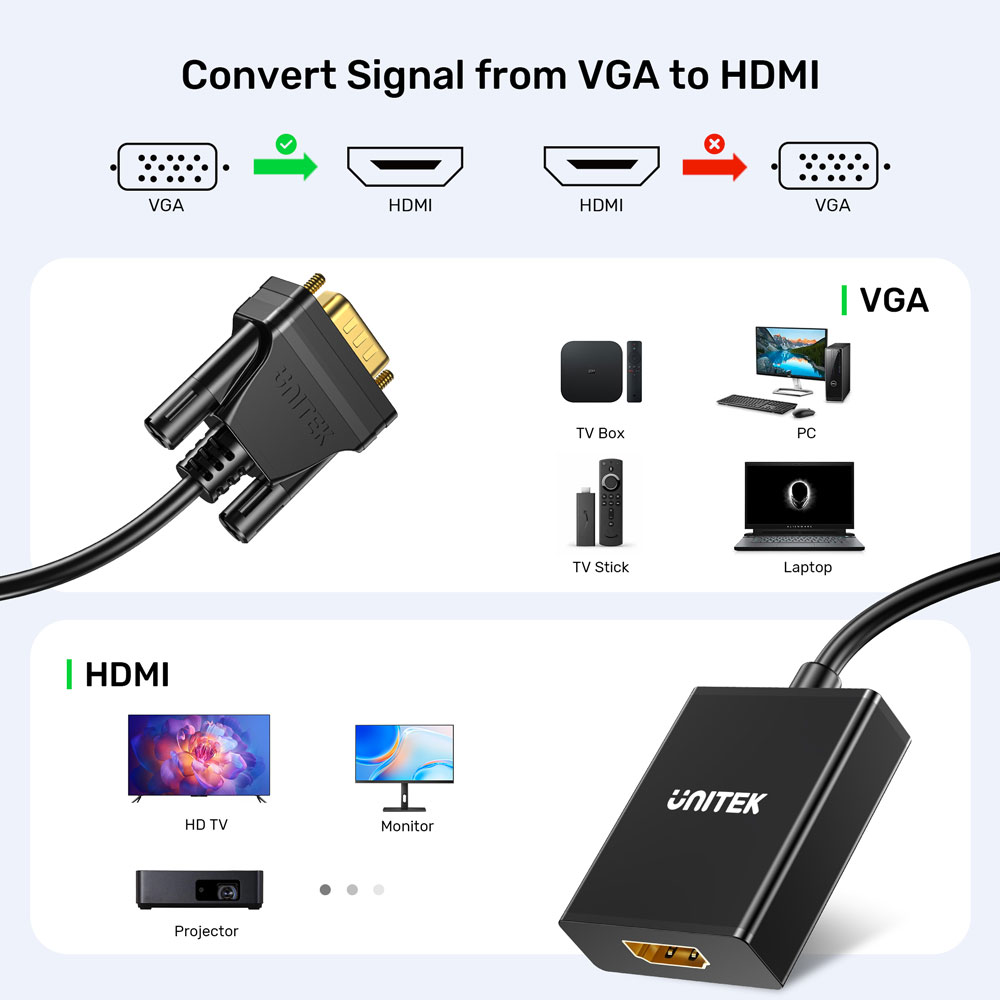 UNITEK VGA TO HDMI ADAPTER- AUDIO(V1112A) - Image 5