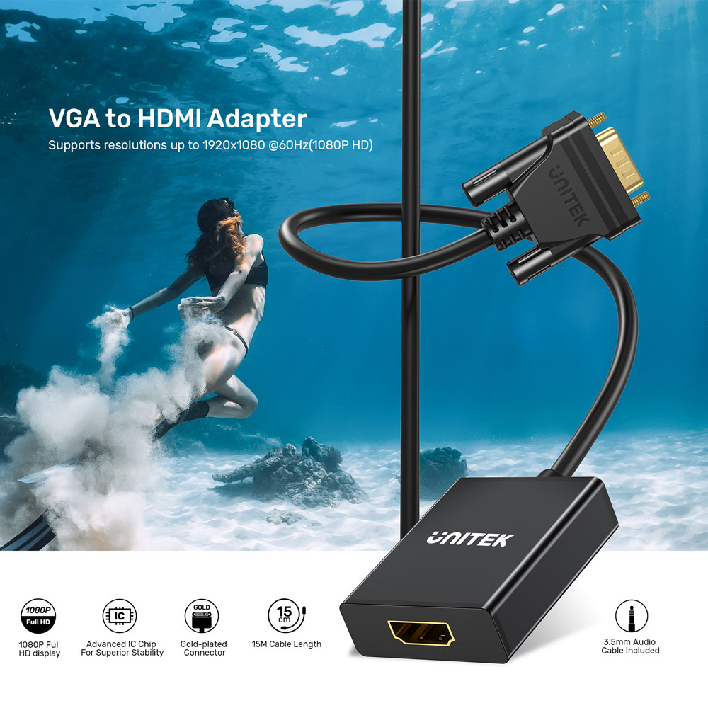 UNITEK VGA TO HDMI ADAPTER- AUDIO(V1112A) - Image 4