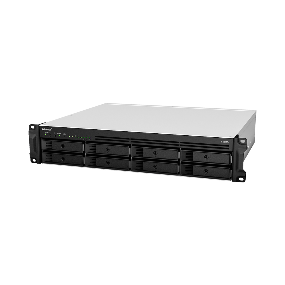 SYNOLOGY RACKSTATION RS1221RP+ 8-BAY 2U RACKMOUNT NAS WITH REDUNDANT POWER - AMD RYZEN V1500B 2.2GHZ QUAD-CORE CPU, 4GB ECC RAM, DISKLESS
